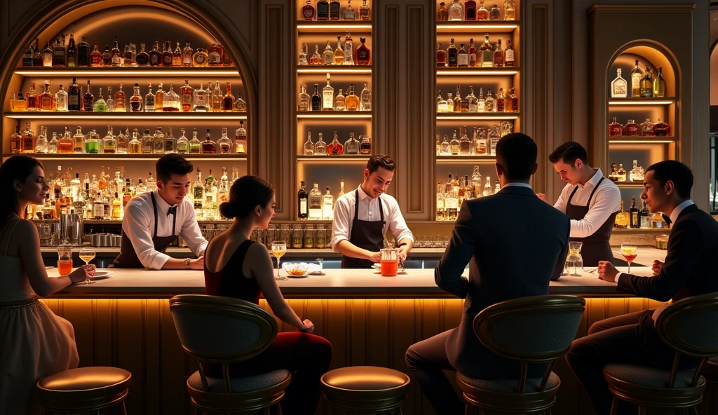 Drinks and cocktails served at a stylish bar