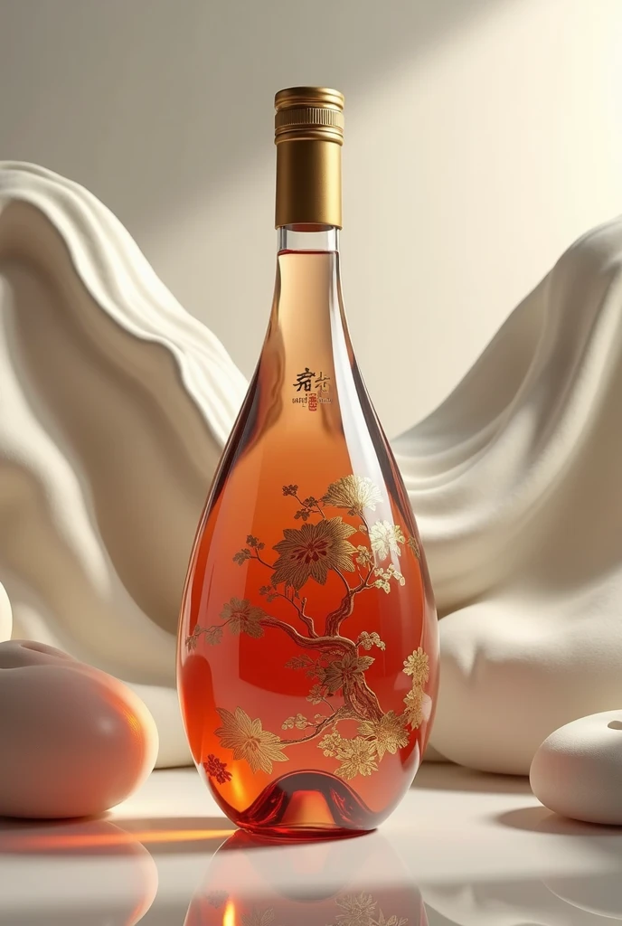 A wine bottle，Chinese Wine Pot，Traditional wine jugs have rounded edges.，Geometric Flow Art，Round bottle，Trendy bottle design，The surface is a streamlined glass design，Colored glass or ceramic，There is a golden Chinese medicine pattern，Trendy bottle design，High-end，Gao Yade，Streamlined texture，Metal bottle caps，golden bottle cap，high quality，surreal style