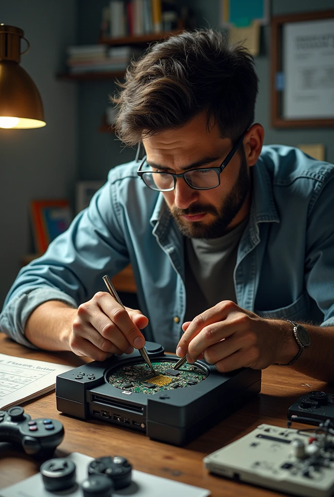 An engineer fixing a PlayStation