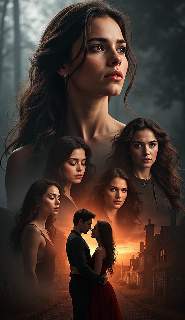 Create a collage of memorable scenes from The Vampire Diaries, including emotional and dramatic moments, with a light and shadow effect to create an epic atmosphere.