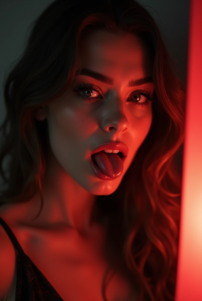 tongue out woman waiting for cum