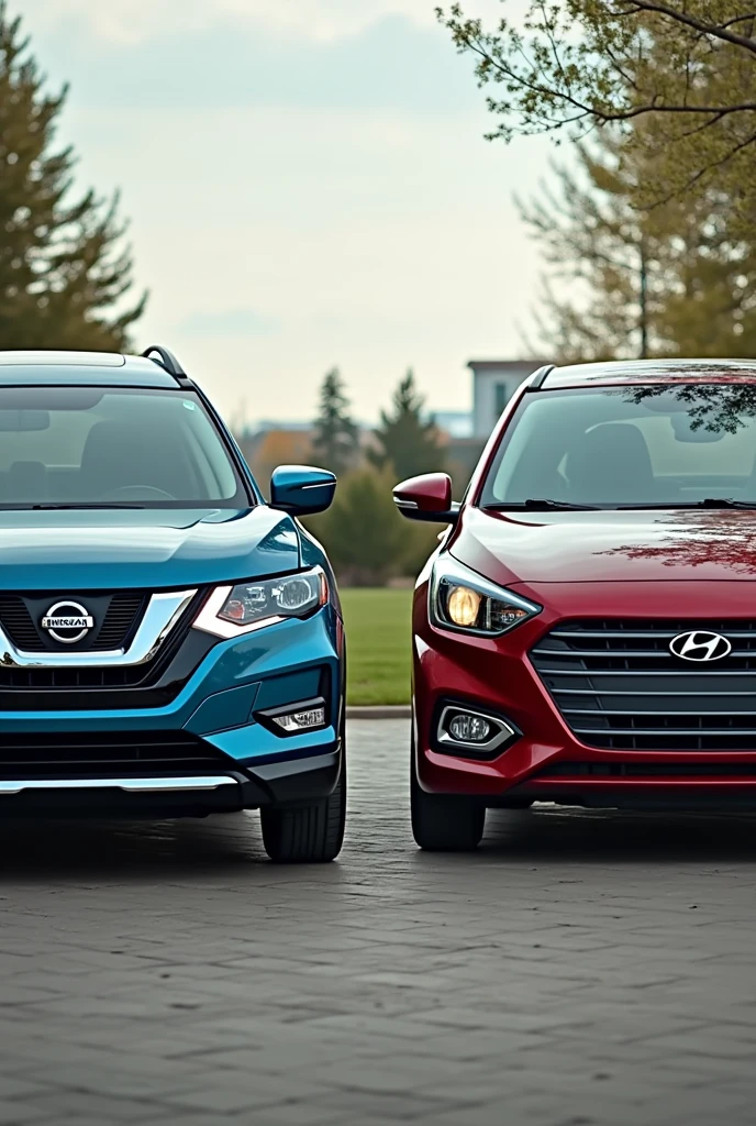 A picture of a 2018 x-trail and a hyundai accent, parked next to each other