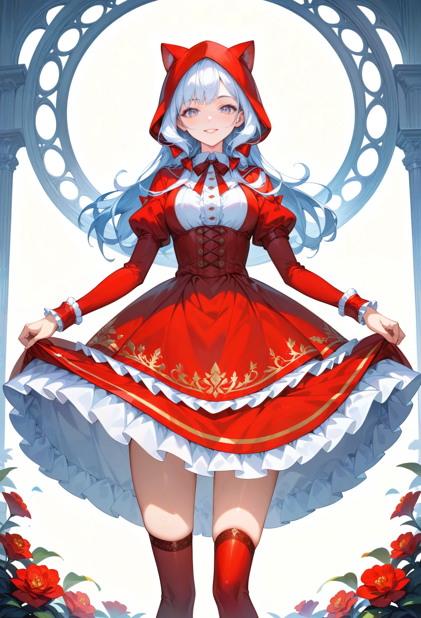 rating_safe, score_9, score_8_up, score_7_up, score_6_up, score_5_up, score_4_up, hires, highres, source_furry, cover page Design, story of Little Red Riding Hood, flat Design, vector illustrations, graphic illustration, detailed 2d illustration, flat illustration, digital illustration, digital artwork,