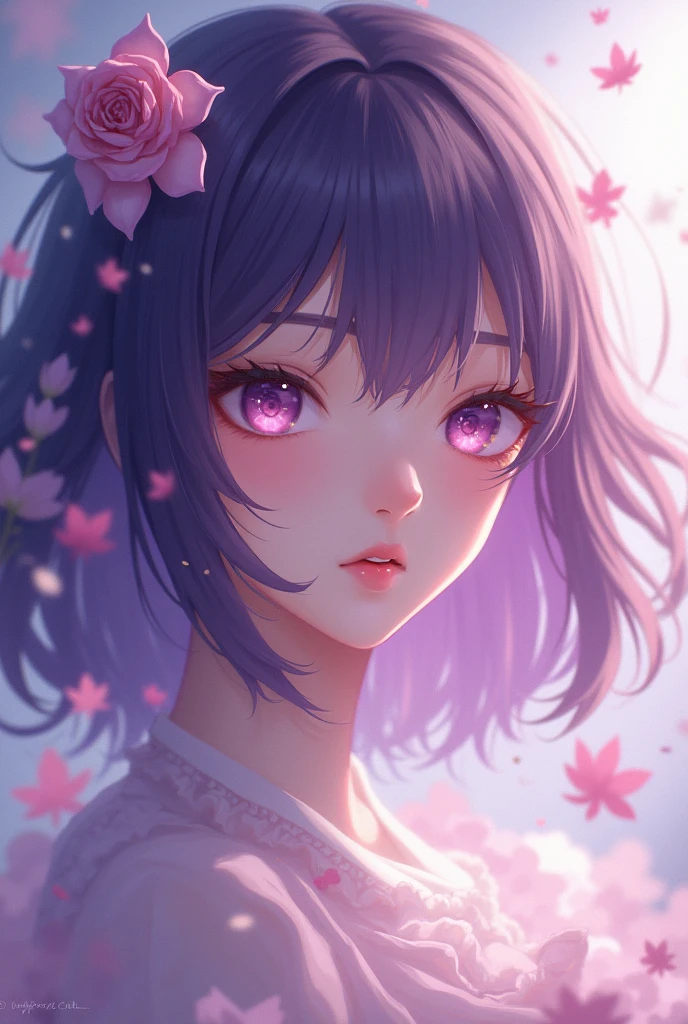 Nazuna nanakusa, semi realista, aura violeta com rosa, 