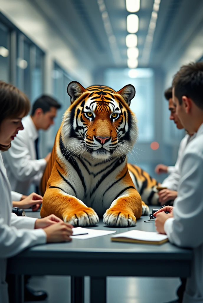 Tiger examine in class
