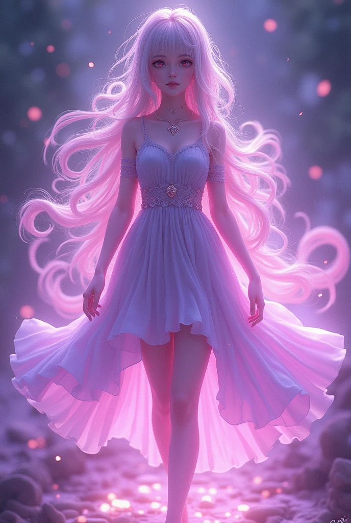 Nazuna , semi realistic, violet aura with pink,