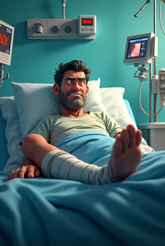 Juan, with a broken leg (hostile) is in a hospital create image animated image with this seed number 679779059