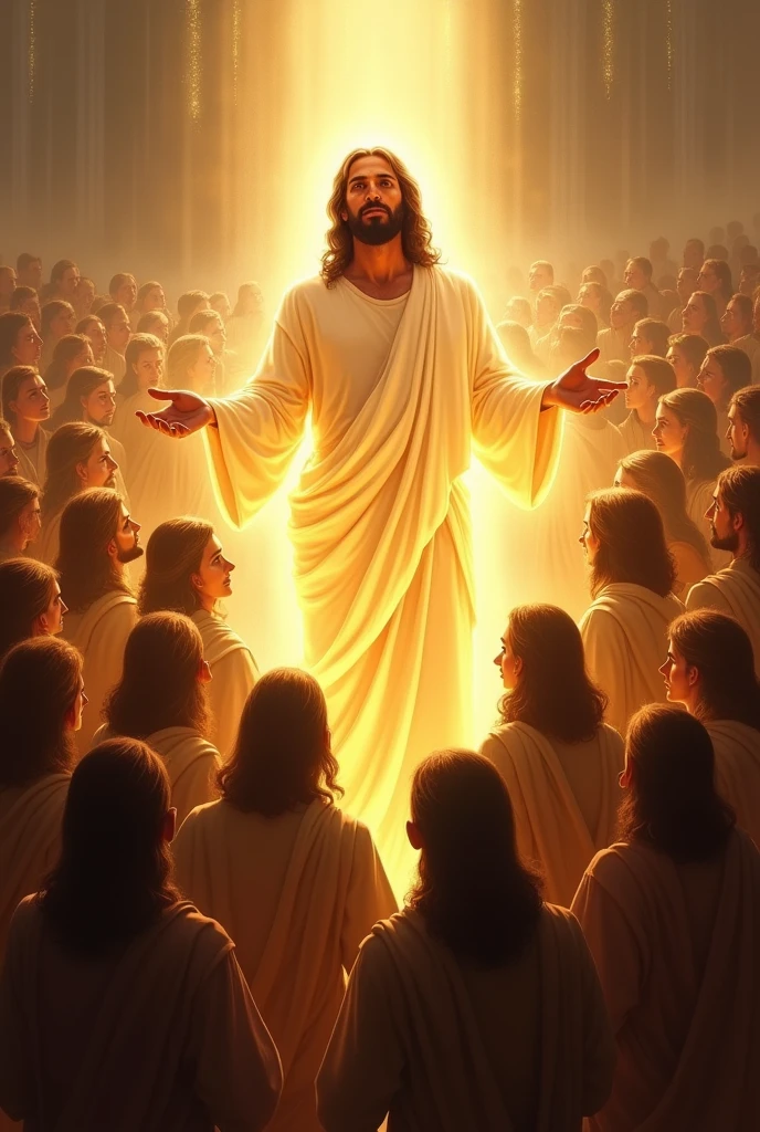 Crowd around Jesus and he was all radiant with light throughout his body