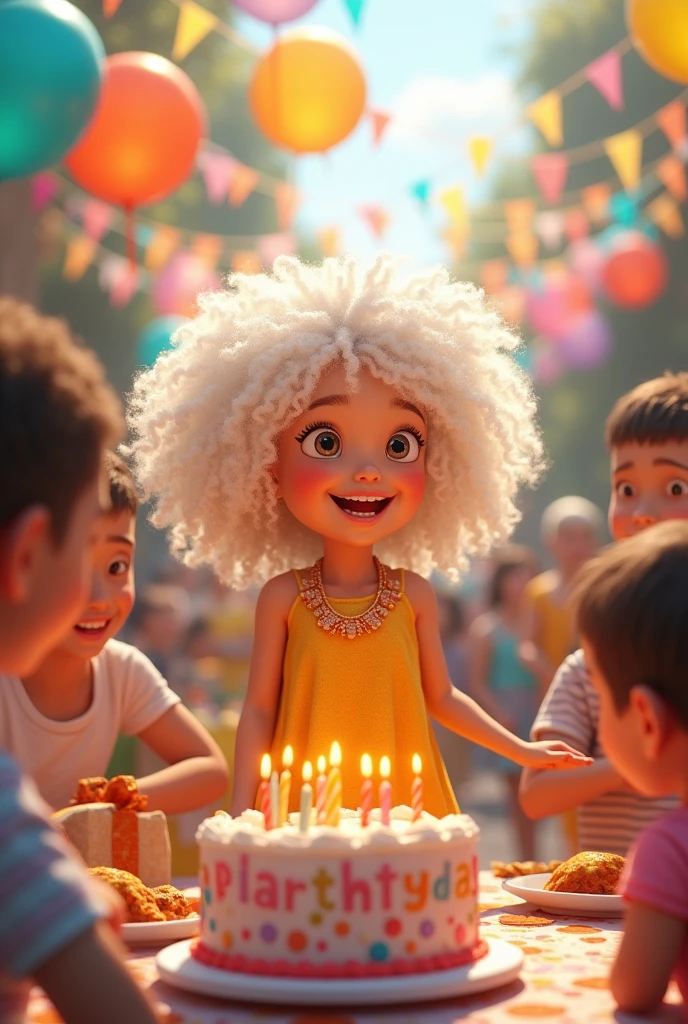 A white curly-haired girl at a birthday party