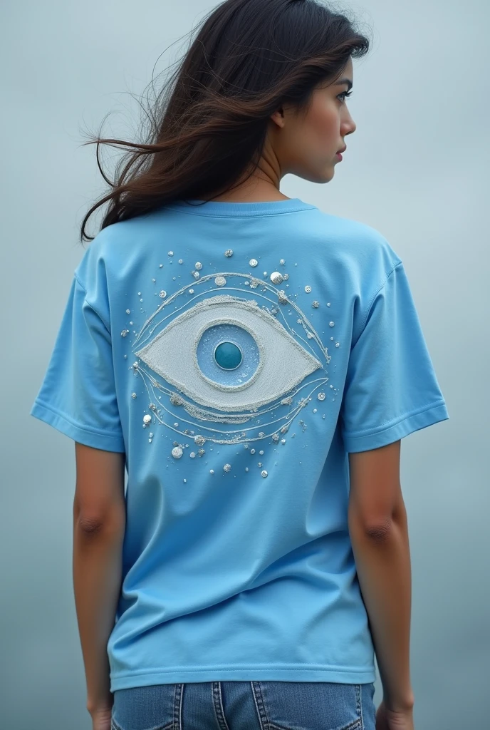 To transform a normal sky-blue T-shirt into a striking inner costume for the "Eye of the Storm" concept, you can make some creative modifications that will enhance its visual impact while staying within a budget. Here's how you can do it:1. Adding Subtle Patterns:Fabric Paint: Use white or pale silver fabric paint to create subtle wave-like patterns on the T-shirt. These patterns should be gentle, flowing, and minimalist, representing the calm ripples found in the eye of a storm. You can use a stencil or freehand the design, focusing on areas like the sleeves, chest, and back.Techniques: If you prefer a more abstract look, consider using a sponge or brush to create soft, cloud-like textures across the shirt. Avoid making the patterns too busy—keep it simple to maintain the serene theme.2. Incorporating Reflective Elements:Sequins or Beads: Add a few tiny sequins or beads in pale silver or white along the wave patterns or scattered lightly across the T-shirt. This will give the shirt a subtle shimmer, symbolizing the light that breaks through the clouds in the calm center of the storm.Metallic Thread: If you can sew, consider stitching a few lines with metallic silver thread to add a touch of shine. Focus on areas like the shoulders or around the neckline to draw attention without overwhelming the design.3. Enhancing the Edges:Hem Modifications: You can add a thin silver or white trim along the hem, sleeves, and neckline of the T-shirt. This will frame the shirt nicely and give it a more finished, polished look.Faux Layers: If you're comfortable with sewing, consider adding a lightweight layer of white or silver chiffon or organza underneath the T-shirt's hem. Let it peek out slightly to create a layered effect, which adds depth and visual interest.4. Minimalist Accessories:Attached Jewelry: Sew or glue a simple pendant or small decorative piece (like a droplet or cloud shape) near the neckline or on the chest area. This could be made from a small piece of silver or