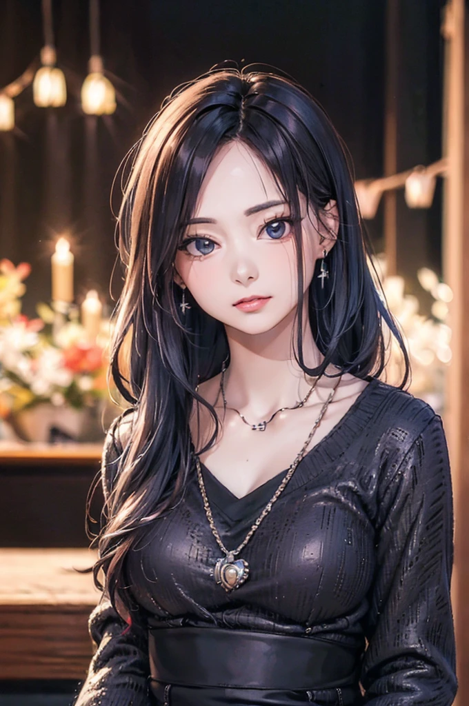 (8K, Raw foto, Best Quality, mastery:1.6), (realisitic, Realistis:1.37) (masterpiece:1.5), best quality,cg,3d,top-quality、8K、masterpiece:1.3、Gothic punk、Red inner color、A dark-haired、hair adornments、a beauty girl、creative、dark fantasy style、Neogos、Goth Fashion:1.2、hight resolution、masterpiece、top-quality、headw:1.3、((Hasselblad photo))、Fine-grained skin、Sharp Focus、(lighting like a movie)、Realistic textured hair、,full body Esbian、(looking at viewer:1.5),(Black horn:1.5)、(upper body shot