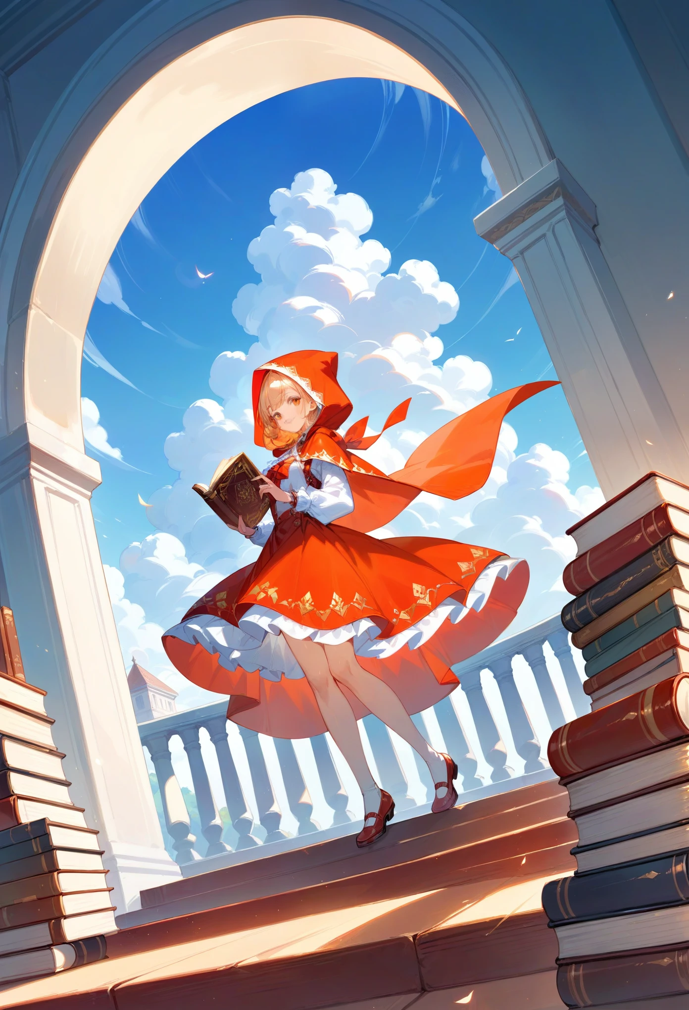 rating_safe, score_9, score_8_up, score_7_up, score_6_up, score_5_up, score_4_up, hires, highres, source_furry, book cover page Design, story of Little Red Riding Hood, flat Design,