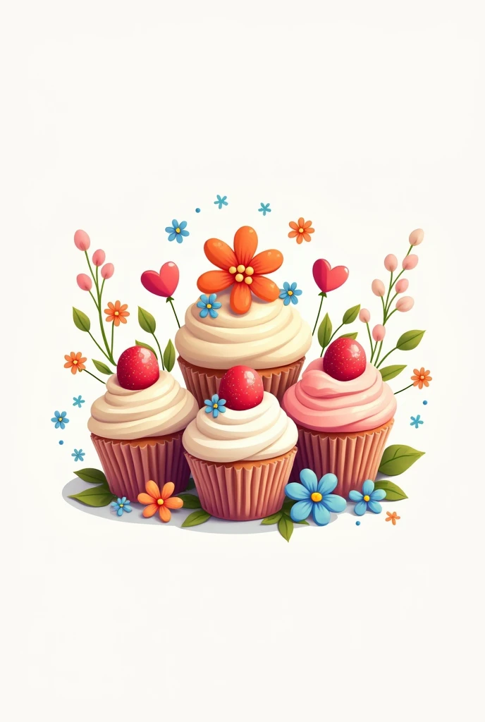 an attractive, high-quality image with a stylized logo that incorporates visual elements such as flowers and cupcakes. Design should be simple and memorable, with vibrant colors to attract attention