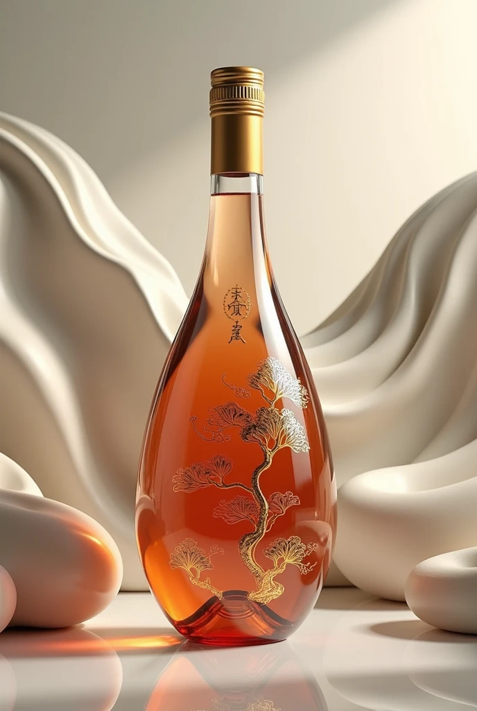 A wine bottle,Chinese Wine Pot,Traditional wine jugs have rounded edges.,Geometric Flow Art,Round bottle,Trendy bottle design,The surface is a streamlined ceramic design,Gradient milky white ceramic material,Opaque design,Teardrop-shaped wine jug,There is a golden Chinese medicine pattern,Trendy bottle design,High-end,Gao Yade,Streamlined texture,Metal bottle caps,golden bottle cap,high quality,surreal style