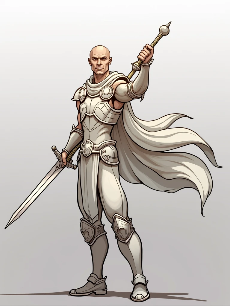 draw only with lines a paladin holding a sword from the front without armor