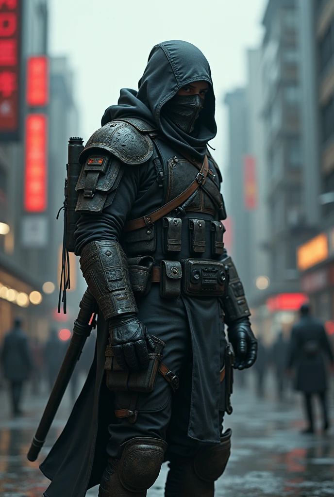 warrior man wearing a mask in real life like 2024 and age 30 year like