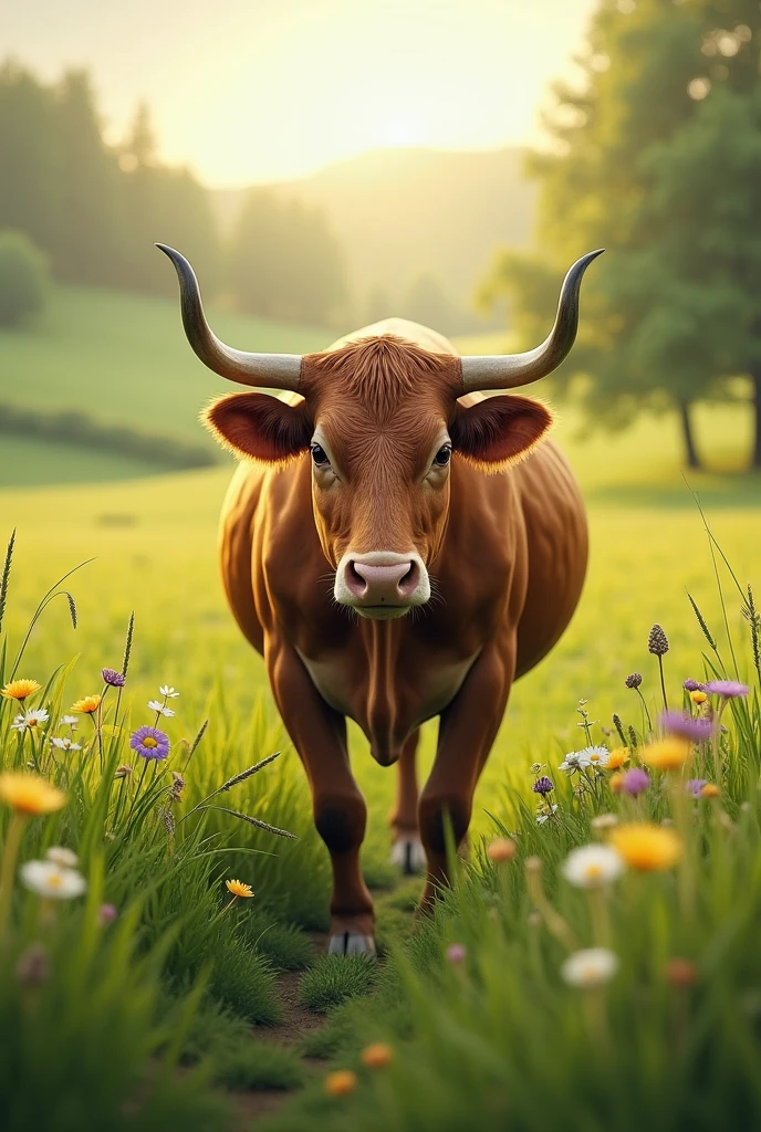 Cow walking through the field