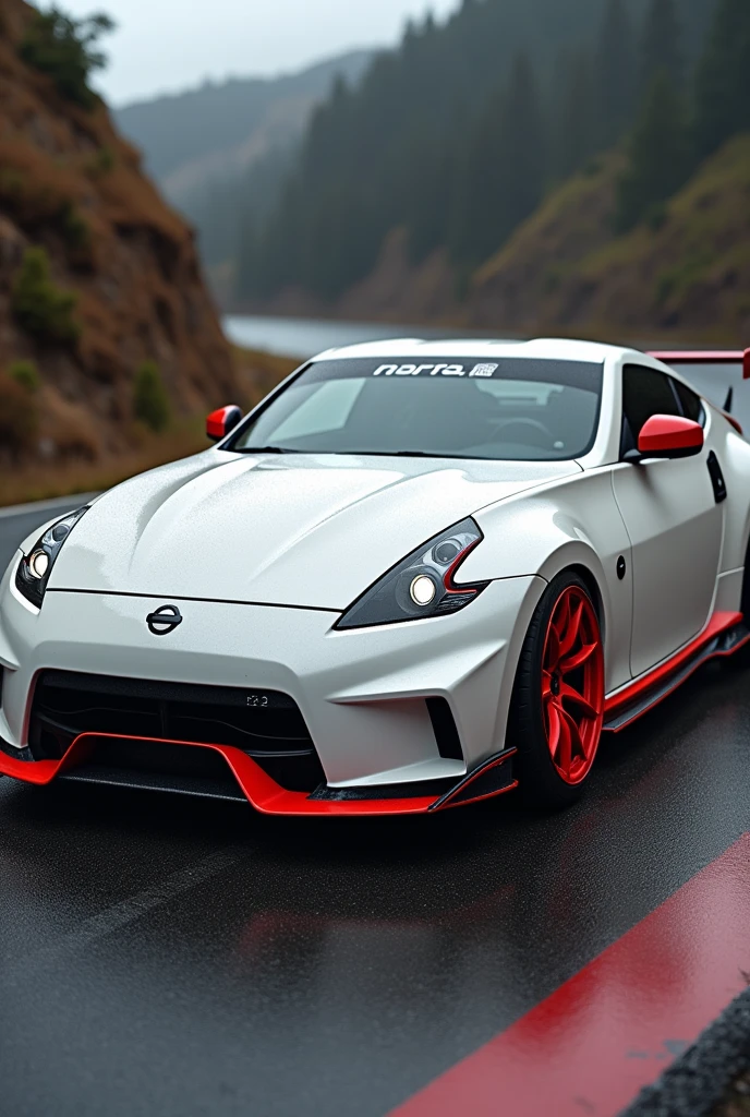 White Nissan 350z with blood red details