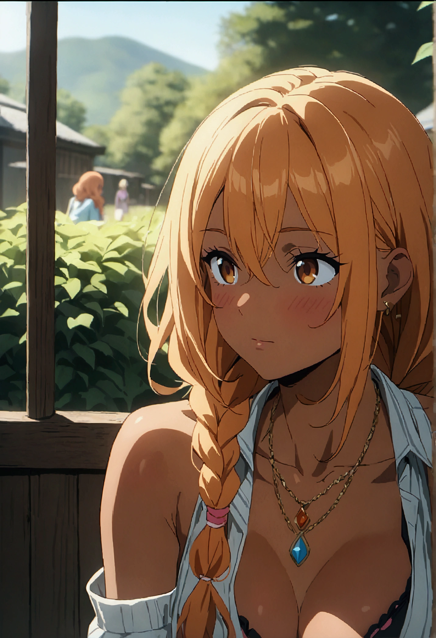 (Highest quality, 4K, 8k, High Resolution masterpiece:1.2), Very detailed, Picturesque, Anime-style photos, Photo Animation:1.37)、a beautiful girl、(orange Hair)、(middle hair)、gyaru、bikini tan、