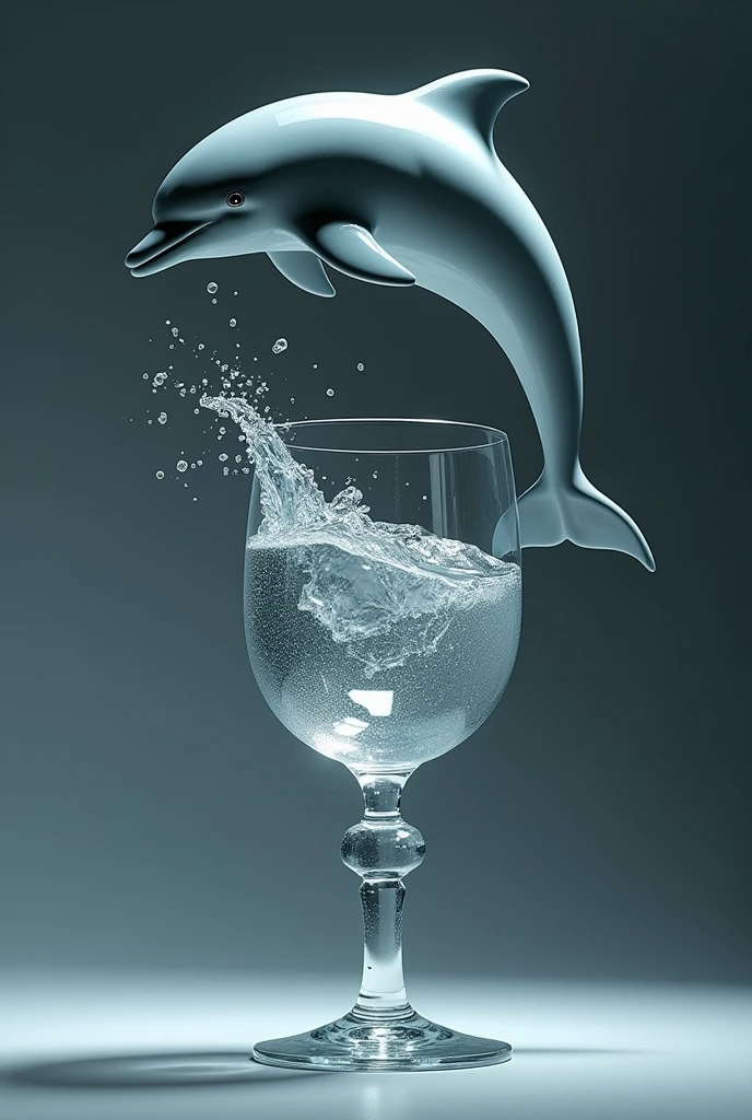 Dolphin jumping out of a wine glass