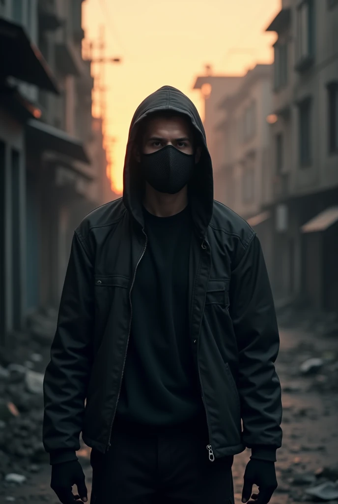man wearing a mask in real life like 2024 and face hide in shadow 