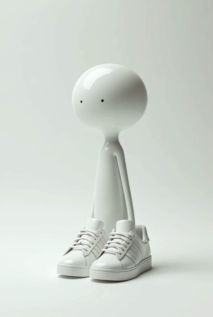 An eyeless chess pawn wearing Adidas shoes without eyes.