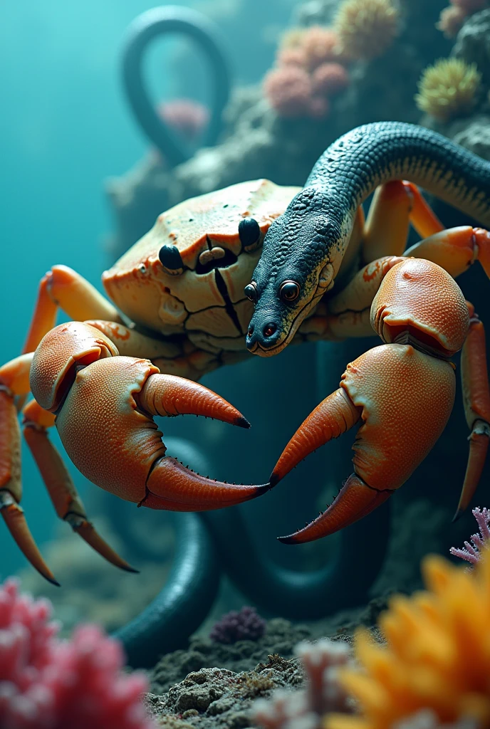 Crab and snake fight scene ultra HD high resolution 4K