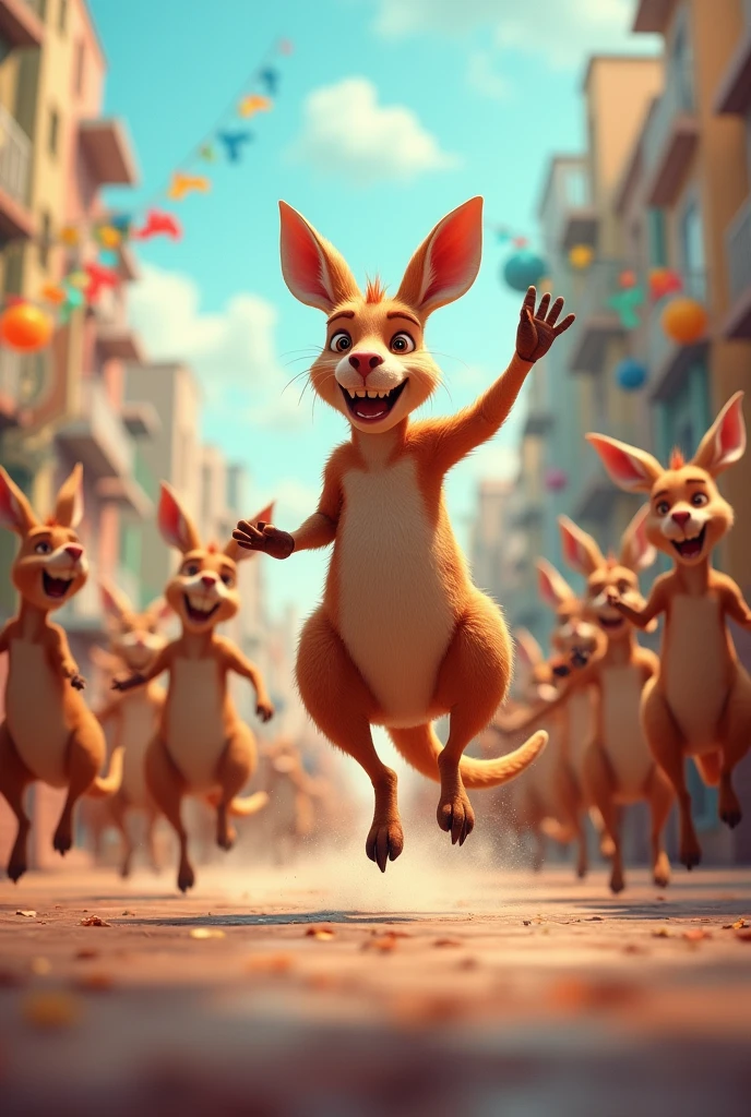 Here comes the animal parade,
All the creatures come out to play,
First up is the jumping kangaroo,
Hop, hop, hop, and say "Woohoo