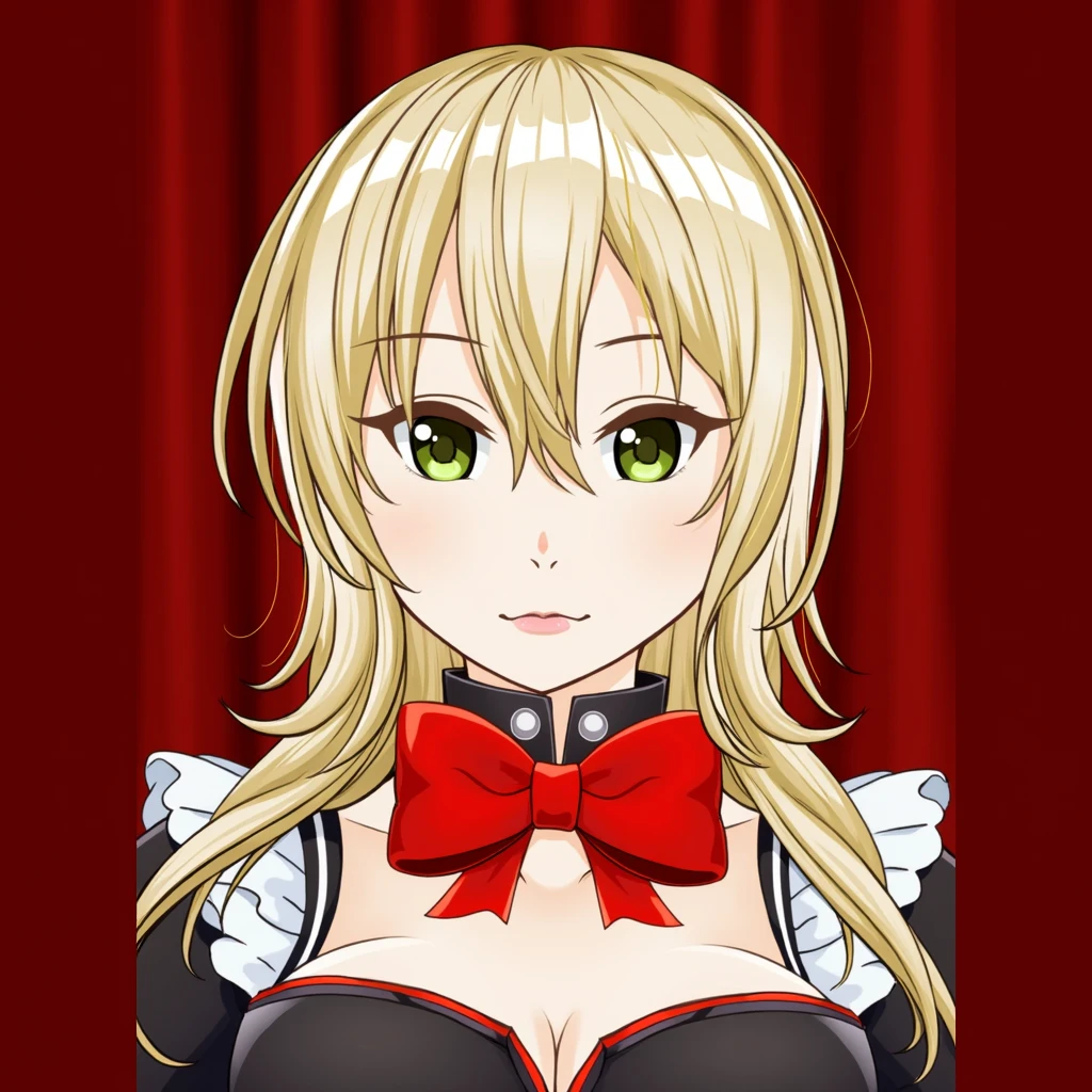 A dignified and cute Japanese blonde girl, Emerald-like eyes, She's cute and I want to marry her, Her boobs are huge