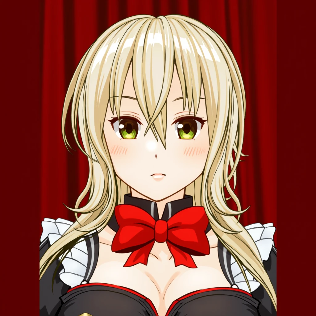 A dignified and cute Japanese blonde girl, Emerald-like eyes, She's cute and I want to marry her, Her boobs are huge