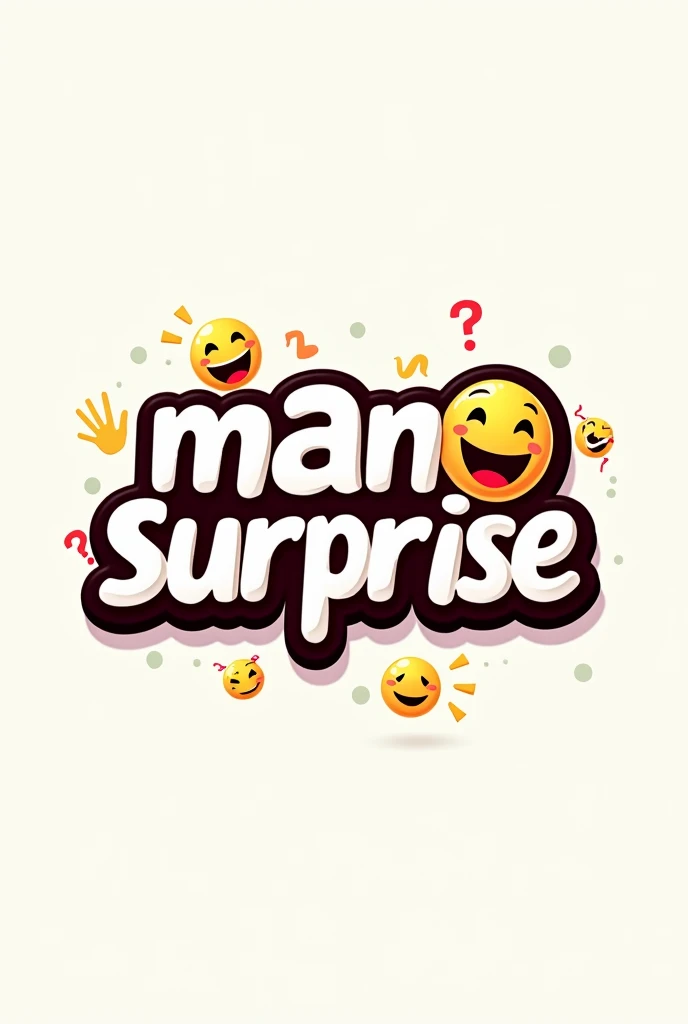 Please make me a logo that says manosurprise , where the letters look like they are vibrating with emotional faces around them, so that the emotions are more pronounced. 