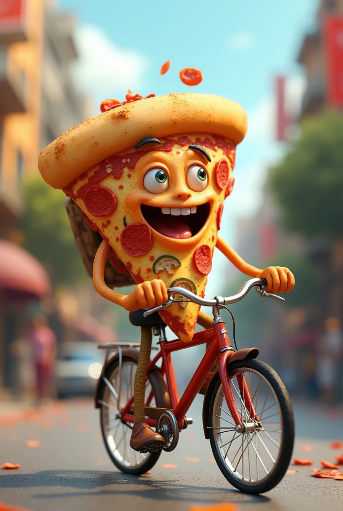 Pizza riding a bike