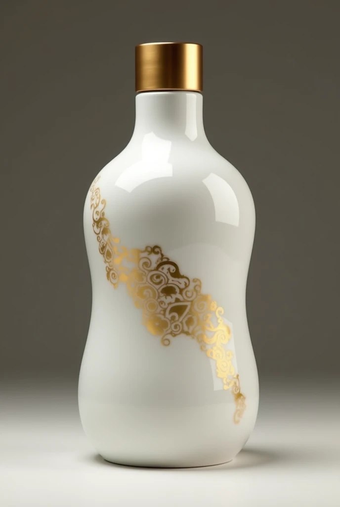 A bottle,Sports drink bottle shapes,Traditional wine jugs have rounded edges.,Round bottle,Trendy bottle design,The surface is a streamlined ceramic design,Gradient milky white ceramic material,There is a golden Chinese medicine pattern,Trendy bottle design,High-end,Gao Yade,Streamlined texture,Metal bottle caps,golden bottle cap,high quality,surreal style,