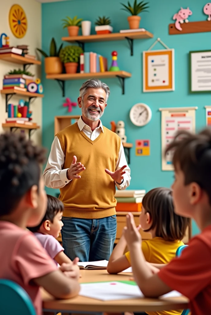 A Man Teacher teachs students of Playgroup