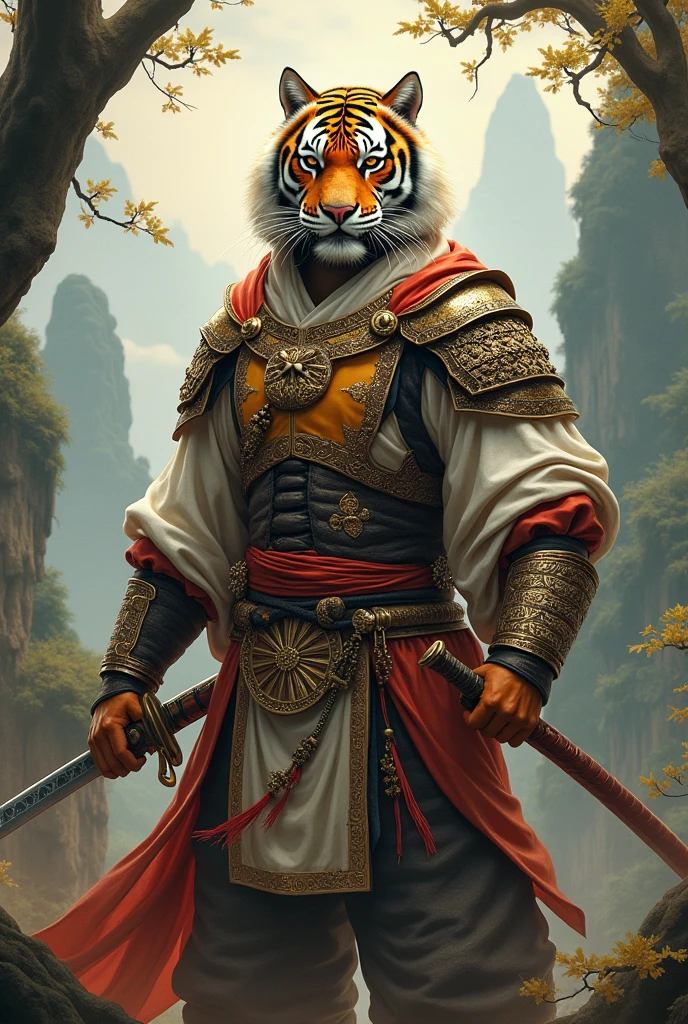 create an image of the tigress from the east dressed as a swordsman