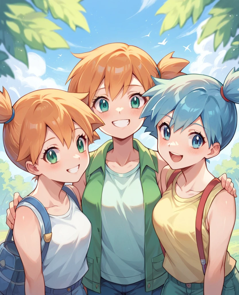 Character pokemon, Three girls , Misty , Irish , together, smile , friends 