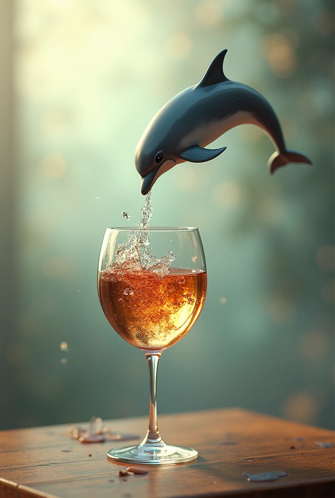 Wine glass pouring a dolphin into the air