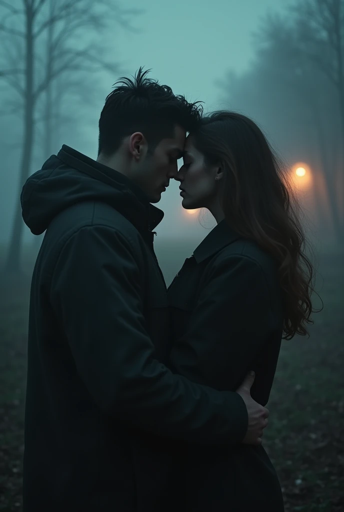 A stunning aesthetic gritty, high-contrast cinematic keyframe with a exceptional large depth of field, featuring a melancholic blurred background and a subject in focus, evoking a sense of closed intimacy and drama of a painful separation couples. Inspired by the works of Maciej Kuciara, Jama Jurabaev, and Wojtek Fus, this amazing beautiful accurate and focused photography blends the richness aesthetic of cinematic color grading with the powerful nostalgic timeless charm of film photography. The color palette is a mix of deep, muted tones with bursts of vibrant colors, reminiscent of Kodak Porta 400 and Cinestill 800 film stocks. The lighting is moody and cinematic, with subtle vignette and bokeh effects that draw the viewer's attention to the subject. The overall aesthetic is filmic with a grainy texture that adds to the image's emotional depth. The composition is carefully balanced, with negative space used effectively to create a melancholic sense of tension and emotional complex atmosphere in unbeatable striking creatively masterpiece, in the best quality, excessively real textures, 12k resolution