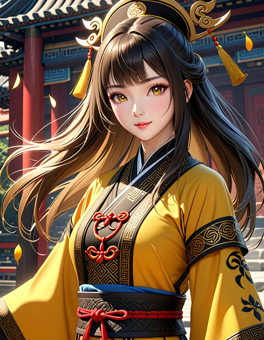 masterpiece, 最high quality, high quality, High resolution, high qualityのテクスチャ, high qualityの影, Attention to detail, Beautiful details, In detail, Highly detailed CGI, Detailed Texture, Realistic facial expression, Beautiful Girl Spirit Taoist、Yellow Taoist Clothing、Bagua pattern(black)、symbol、Spell、