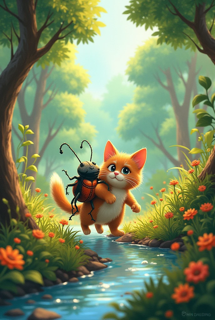 The adventures of a cat and a beetle