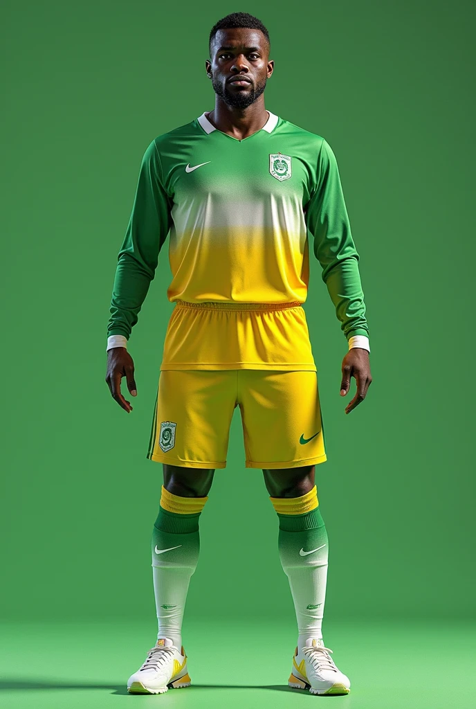 A yellow sports uniform, green and white