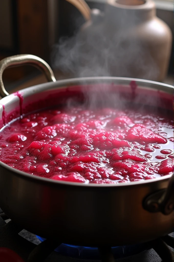 Beetroot liquid in a boiling pot