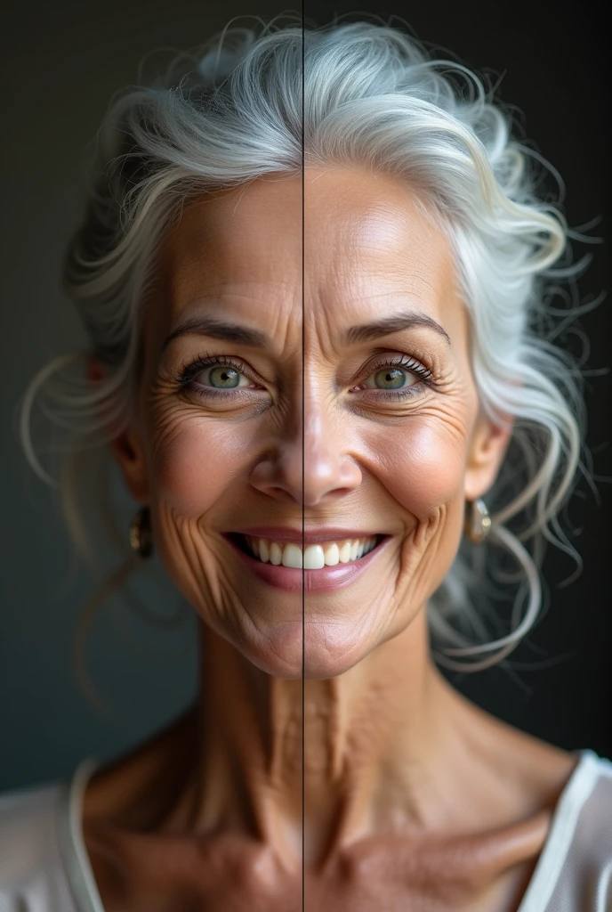 I want a photo showing how a woman looks when she is young and how the same girl looks when she is old.
When a woman is young i.e. when she is 18 and another when she is 80
