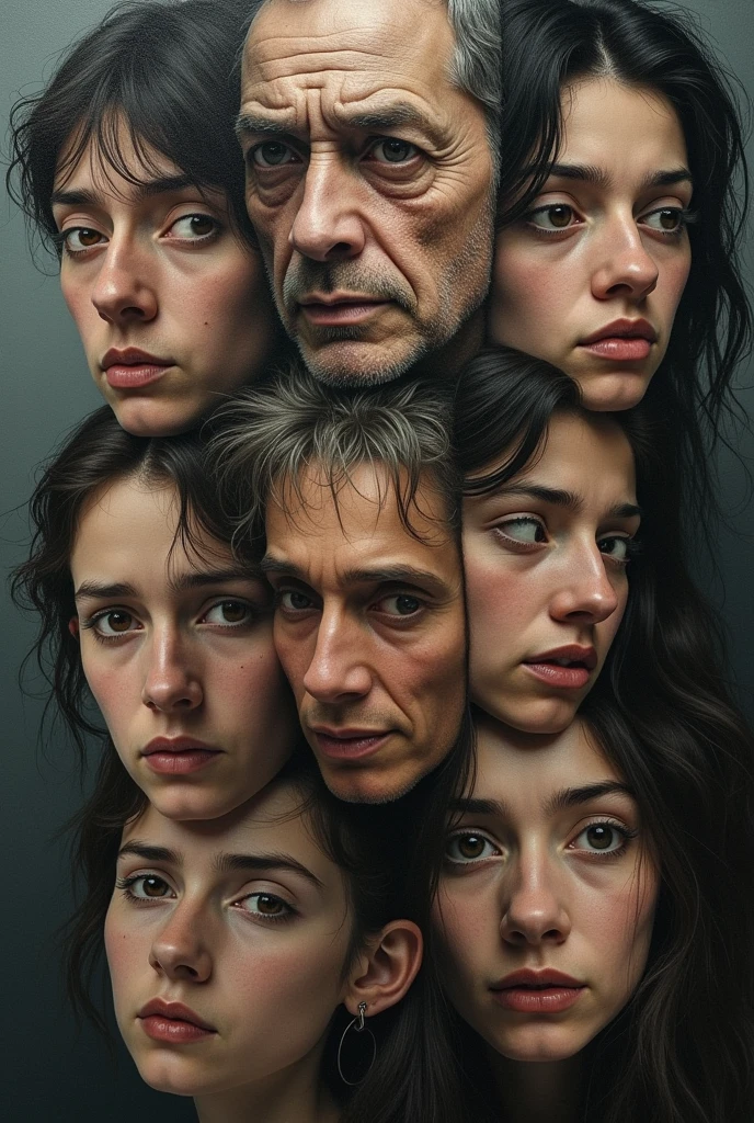 Collage of faces with sad features