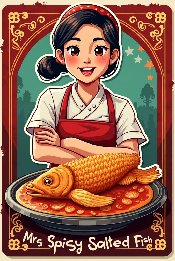 Mrs. Lina's crispy spicy salted fish advertising product sticker