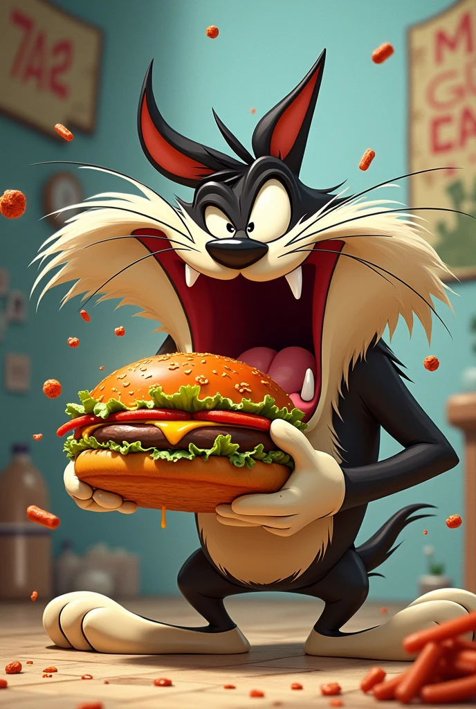 Tazmania animated eating burger