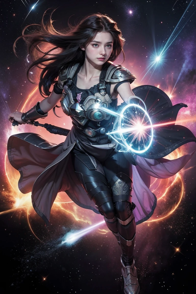 (alone) inconceivable and spectacular an emergency scene of a cloud figure Sophie Turner in a Cosmic cloud, フラクタルnebula連鎖, Cosmic, null, Cosmic, A living presence, whirlwind, spinning, unrealistic, High Contrast, Symbolism, magic, mystery的な, mystery, Surreal, Supersaturation, colorful, 8k、Black Hair、A goddess of war in mirror-like silver armor、Mirror Armor、Mirror Boots、Reflects all laser beams、nebula、Star-Smashing Power、High pass filter、Reflects energy in all directions