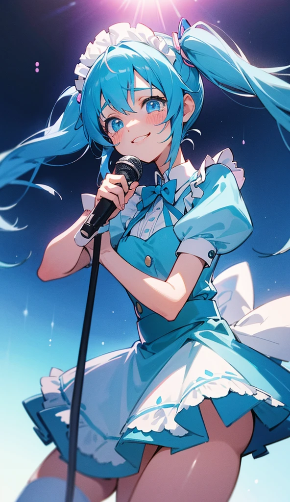 ((masterpiece, best quality)),furry, animal ears,  tail, bodyfur, 
1girl, bangs, belt, bird, blue_hair, blue_sky, blush, braid, cloud, confetti, day, dress, frills, hair_ribbon, hat, looking_at_viewer, microphone, mini_hat, music, open_mouth, outdoors, palm_tree, ribbon, sailor_collar, sailor_dress, seagull, short_hair, singing, sky, sleeveless, sleeveless_dress, smile, solo, stage, sunlight, tree, wrist_cuffs, yellow_eyes