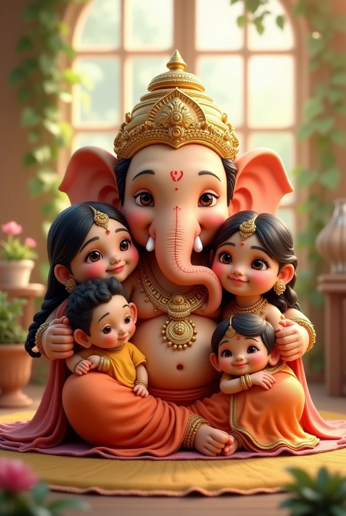 God cute ganesh family photo