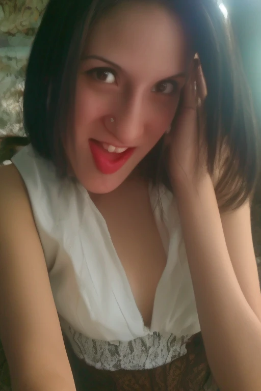 Photo of  teen cute girl, 20 years old, cute face, smiling, open mouth, tongue out, sexy black trapless lace corset, sexy medium breasts, naked shoulders, (masterpiece:1.5), high quality, aesthetic photo ,(HDR:1.3), pore and detailed, intricate detailed, graceful and beautiful textures, RAW photo, 16K, diffused sunlight, 8K, RAW photo, top-notch quality, exceptionally detailed RAW color photo, professional-grade photograph, (realistic, photorealistic:1.2), (highly detailed skin:1.1), ultra-high resolution, (lenz 80mm), (F/1.2),(Best quality, 8k, 32k, Masterpiece, raw photo, Photoreal, UHD:1.2),lifelike rendering, physical-based rendering, 8k photo, Award Winning Photo,(masterwork:1), (photorealism), (1girl), (HyperDetailed) (Hyper Realistic) detailed photograph,  high detailed, 8k, 8k resolution, polished, HDR, 8k, sharp focus, background lights, color photo, shallow depth of field, natural light, (perfect hands) camera focused on subject, head to stomach shot.